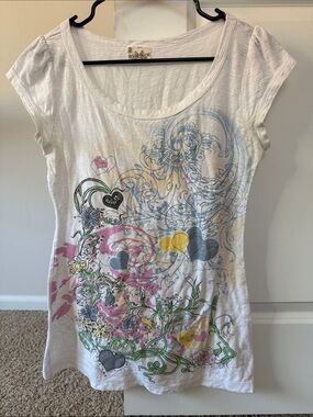 Daytrip Buckle Boho Sequin Sparkle Heart Floral Graphic Slub Tee Size Small